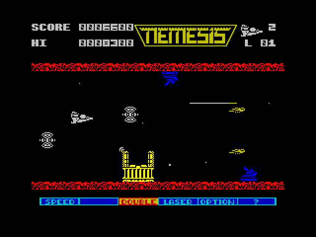 Gradius ZX Spectrum Screenshot: Fighting my way through the first stage...