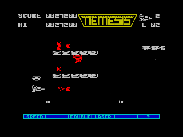 Gradius ZX Spectrum Screenshot: Don't crash into walls and other obstacles.