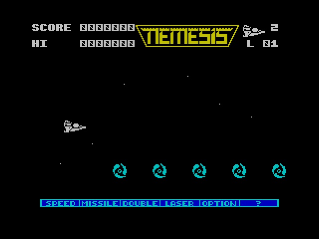 Gradius ZX Spectrum Screenshot: Game start.