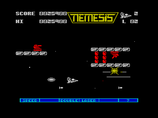 Gradius ZX Spectrum Screenshot: Power ups can be scarce, so pick them up whenever you can!