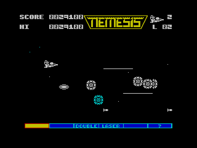 Gradius ZX Spectrum Screenshot: These things appear rappidly out of nowhere, think quick!
