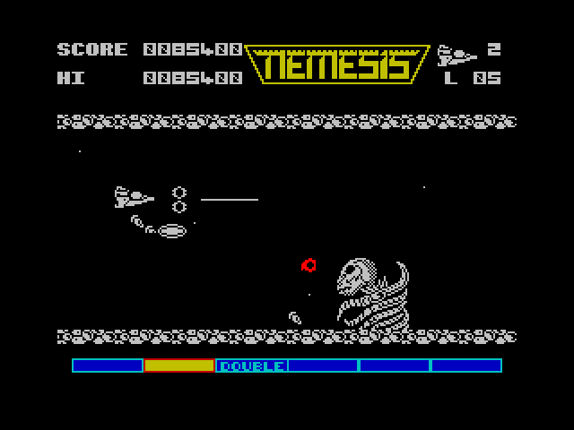 Gradius ZX Spectrum Screenshot: All new enemies appear on stage 5.