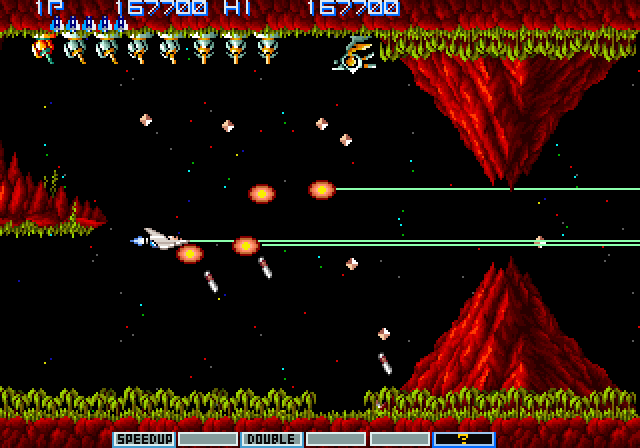 Vulcan Venture Arcade Screenshot: This narrow path is challenging!