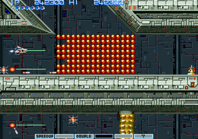 Vulcan Venture Arcade Screenshot: Blast through these bricks to make a path!