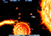 Vulcan Venture for Arcade - The screen scrolls vertically in this part of the game to follow the players movement.