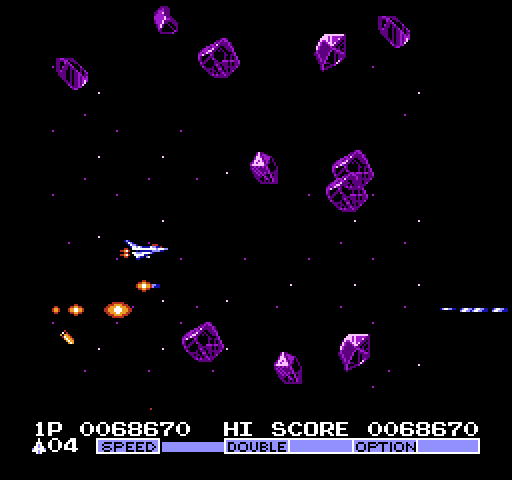Vulcan Venture NES / Famicom Screenshot: Crystal asteroids approach from all directions!