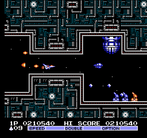 Vulcan Venture NES / Famicom Screenshot: This mechanical area has some narrow passage ways.