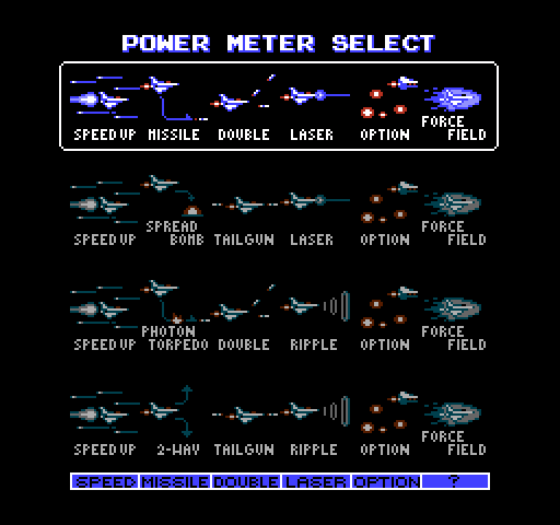 Vulcan Venture NES / Famicom Screenshot: Power meter select.