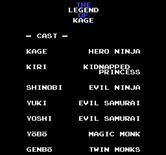 Legend of Kage, The for NES / Famicom - Our cast of characters...