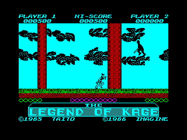 Legend of Kage, The ZX Spectrum Screenshot: Here come the enemy ninjas!