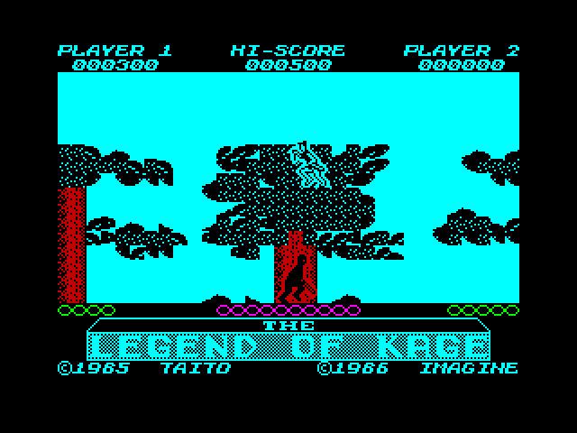 Legend of Kage, The ZX Spectrum Screenshot: Leaping through the trees...