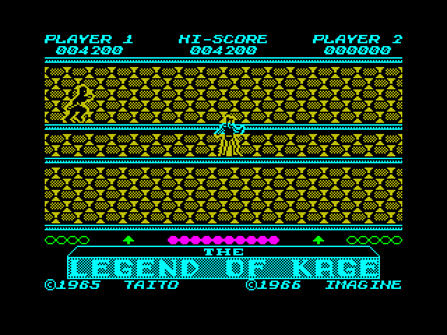 Legend of Kage, The ZX Spectrum Screenshot: Watch out just above you!