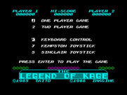 Legend of Kage, The for ZX Spectrum - Main menu.