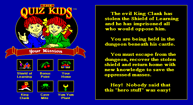 Quiz Kids: Adventure in the Mystery Maze, The IBM PC/Compatibles Screenshot: About the game.
