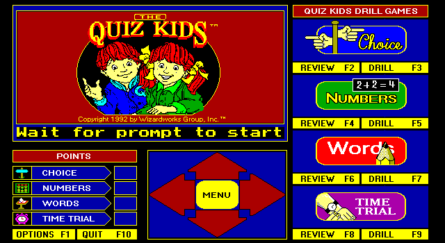 Quiz Kids: Adventure in the Mystery Maze, The IBM PC/Compatibles Screenshot: The main menu.