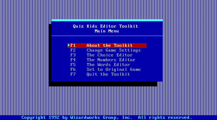 Quiz Kids: Adventure in the Mystery Maze, The IBM PC/Compatibles Screenshot: The editor toolkit menu.