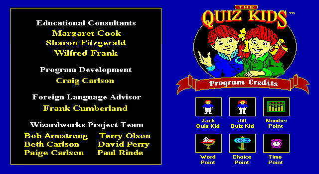 Quiz Kids: Adventure in the Mystery Maze, The IBM PC/Compatibles Screenshot: Credits screen.