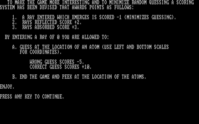 Black Box IBM PC/Compatibles Screenshot: Game instructions continued.