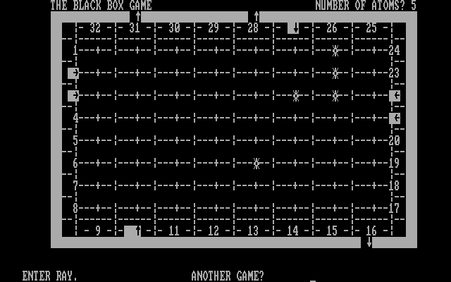 Black Box IBM PC/Compatibles Screenshot: If you want to give up, you can peek at where the atoms were located.