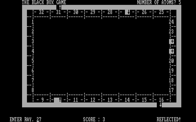 Black Box IBM PC/Compatibles Screenshot: The last ray selected was reflected; that's a clue!