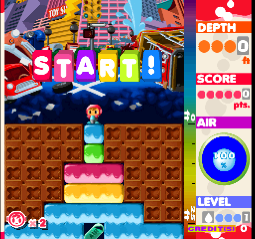 Mr. Driller Arcade Screenshot: Game start.