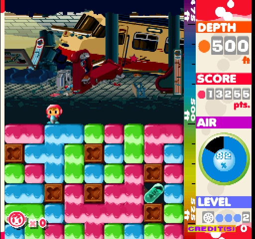 Mr. Driller Arcade Screenshot: On to the next area!