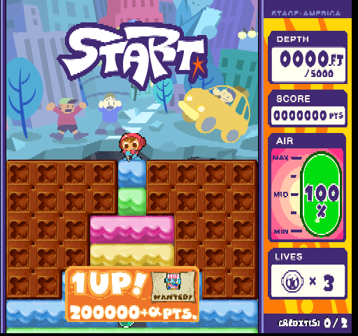 Mr. Driller 2 Arcade Screenshot: Game start.