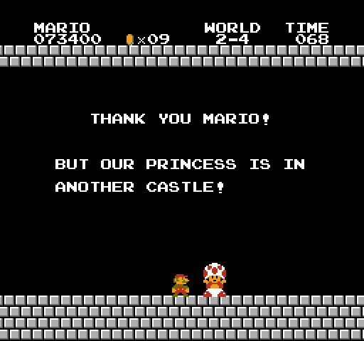 Super Mario Bros. NES / Famicom Screenshot: But our princess is in another castle!