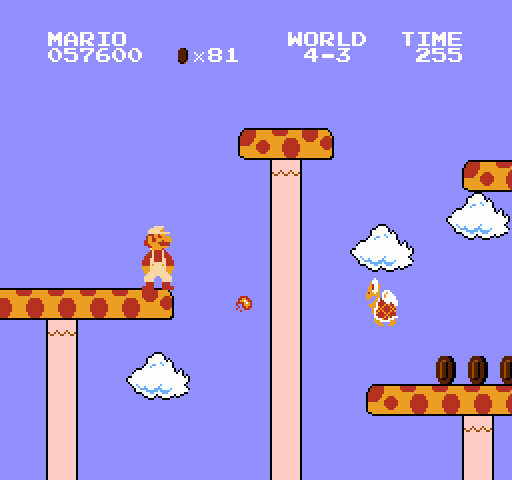 Super Mario Bros. NES / Famicom Screenshot: This world features numerous platforms in the form of mushrooms...