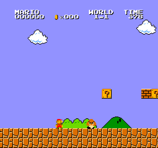 VS. Super Mario Bros. Arcade Screenshot: Your first opponent, a goomba, appears...