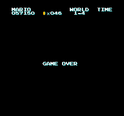 VS. Super Mario Bros. Arcade Screenshot: Game over.
