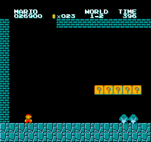 VS. Super Mario Bros. Arcade Screenshot: Beginning an underground stage.