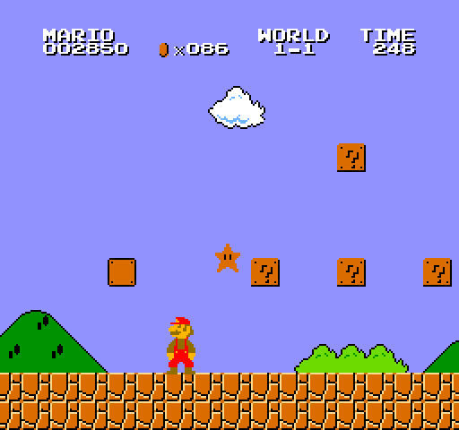 VS. Super Mario Bros. Arcade Screenshot: If you catch the bouncing star you are temporarily invincible against enemies!