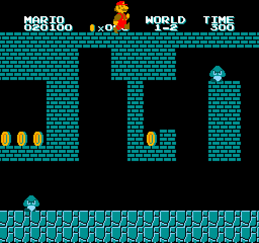 VS. Super Mario Bros. Arcade Screenshot: There are some tricks and hidden paths, including jumping up above the entire level.