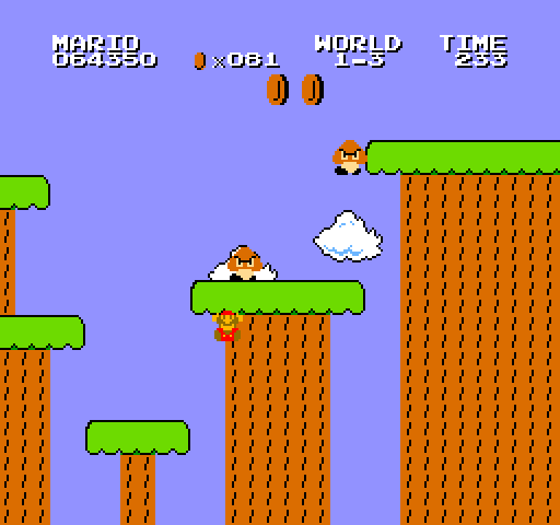 VS. Super Mario Bros. Arcade Screenshot: A goomba got me! Mario falls off the screen...