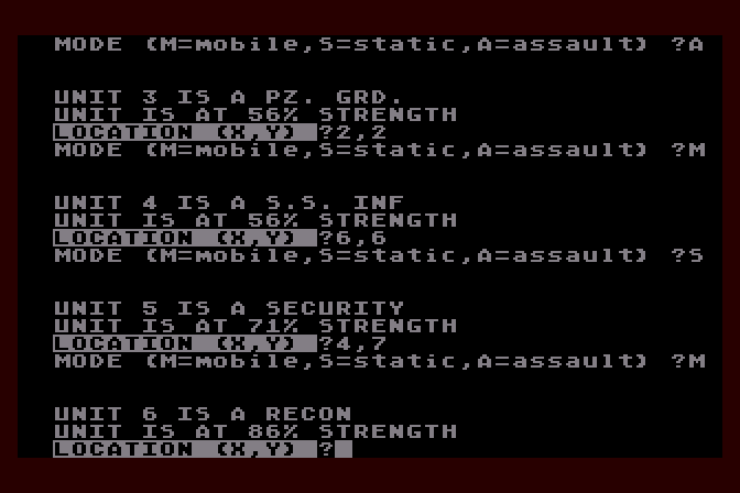 Dnieper River Line Atari 8-bit Screenshot: Configuring some locations...