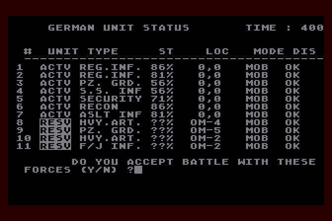Dnieper River Line Atari 8-bit Screenshot: Accept battle with these forces?