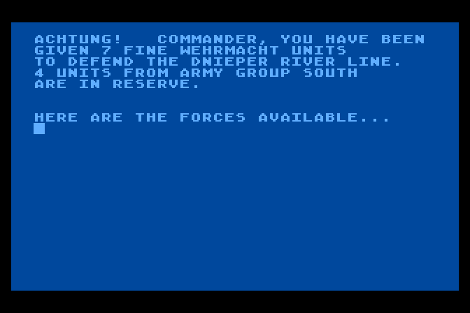 Dnieper River Line Atari 8-bit Screenshot: Scenario introduction.