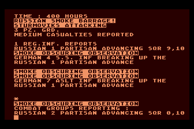 Dnieper River Line Atari 8-bit Screenshot: The game begins with some smoke obscuring observations!