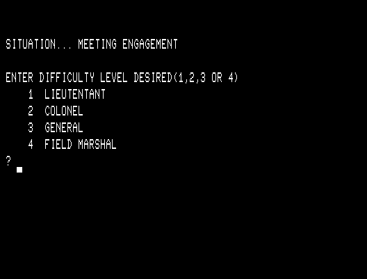 Dnieper River Line TRS-80 Screenshot: Select a difficulty level.