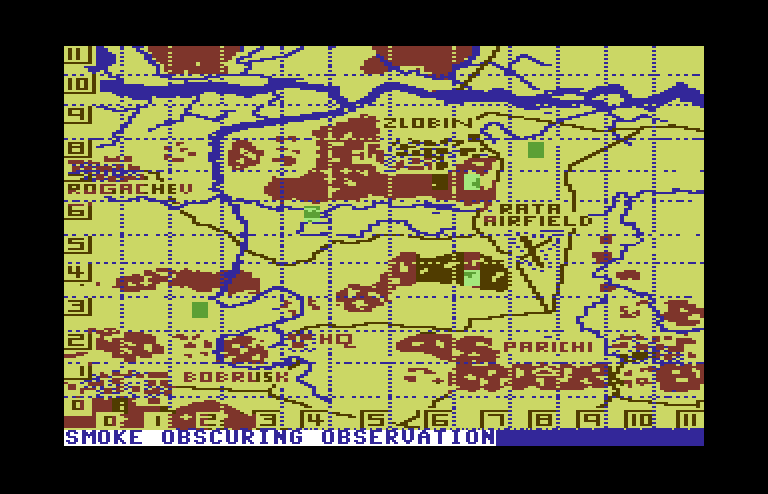 Dnieper River Line Commodore 64 Screenshot: Smoke obscuring observation!