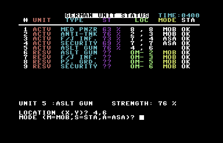 Dnieper River Line Commodore 64 Screenshot: Setting up the game options...