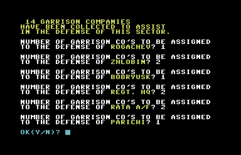 Dnieper River Line Commodore 64 Screenshot: Entering some assignments...