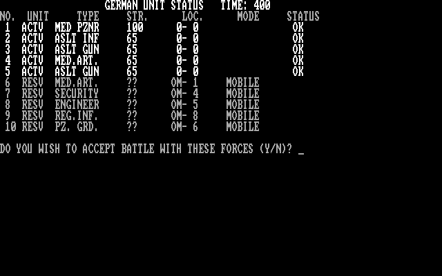 Dnieper River Line IBM PC/Compatibles Screenshot: Accept battle with these forces?