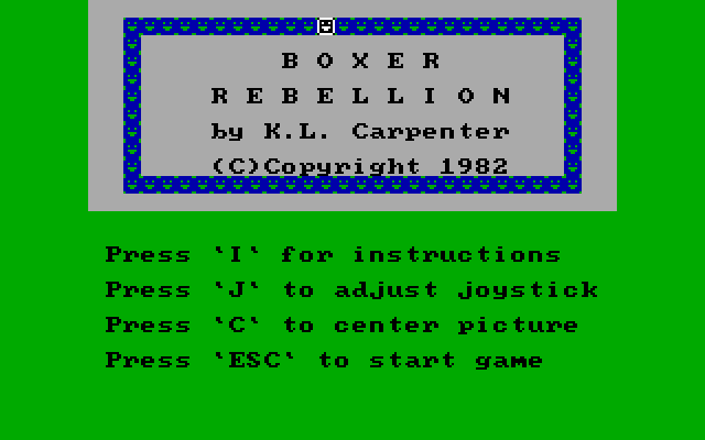 Boxer Rebellion IBM PC/Compatibles Screenshot: Title screen and main menu.