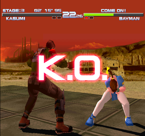 Dead or Alive++ Arcade Screenshot: K.O.! I lost, and will have to try again...