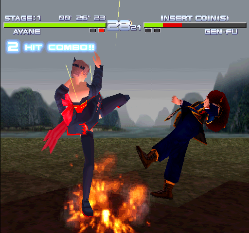 Dead or Alive++ Arcade Screenshot: Knocking my opponent over...