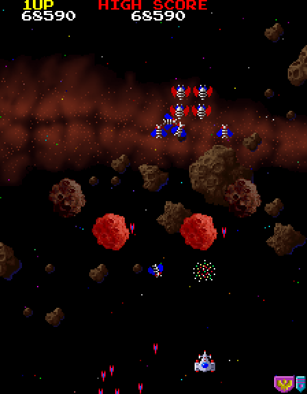 Galaga '88 Arcade Screenshot: The next attack wave begins...