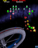 Galaga '88 for Arcade - Once a formation is completed, the full fleet will attack!