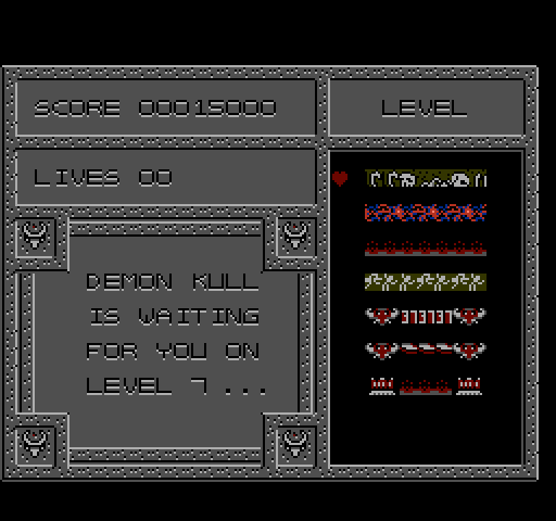 Robodemons NES / Famicom Screenshot: The status screen shows where you're at in the game...